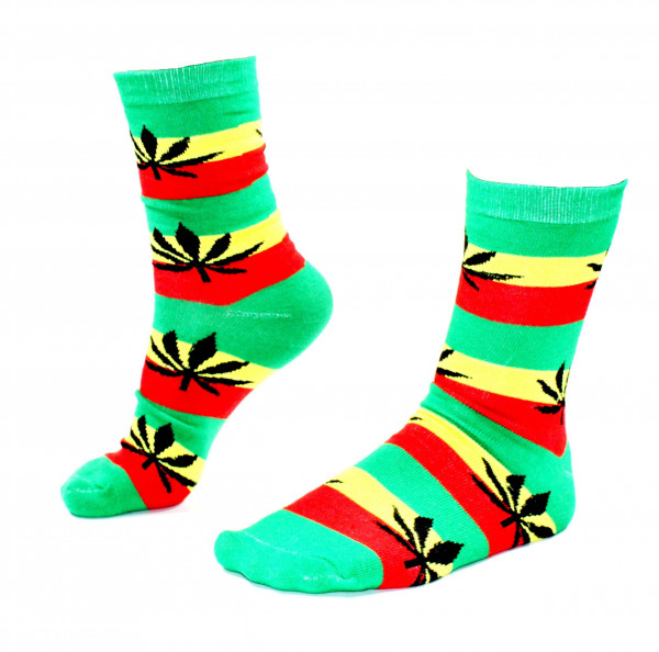 Damen Socken Lang Rasta Farben mit Hanfblättern Größe 36 - 42