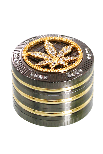 Grinder Bling Bling Hemp Leaf 4 Teilig 50mm mit Schaber