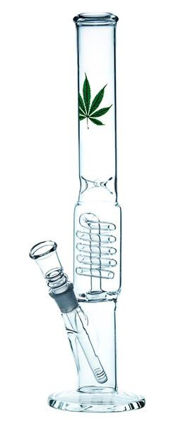 Glas Zylinderbong mit Perkolator und Eiskerben Schliff NS19